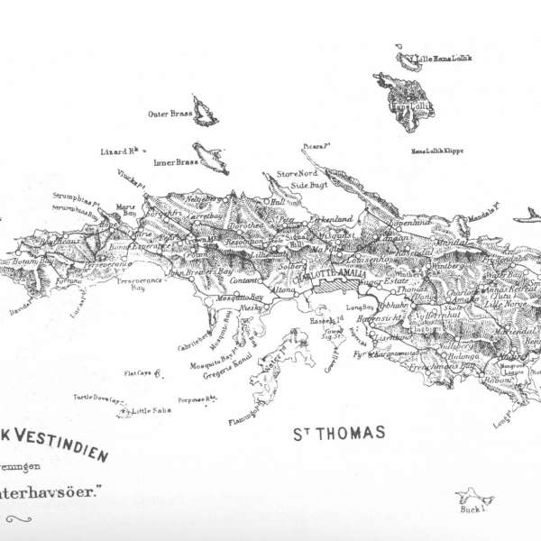 En dansk tysk byttehandel - Kort øen St. Thomas som del af De Vestindiske Øer på et historisk kort